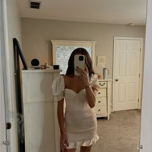 Elegant Cream Puff Sleeve Mini Dress